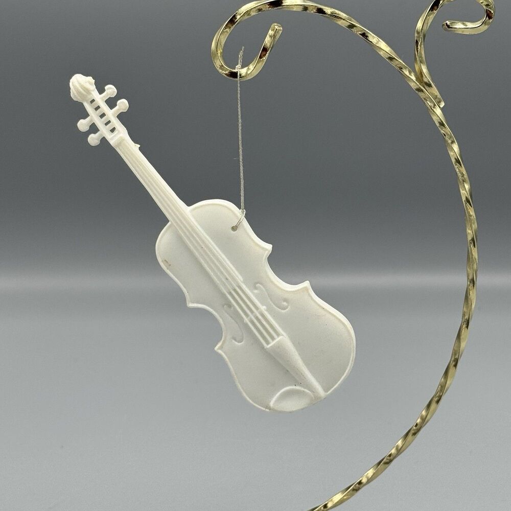 Vtg Zayre Winter White & Crystals Music Violin Fiddle Christmas Ornament 5.5" T